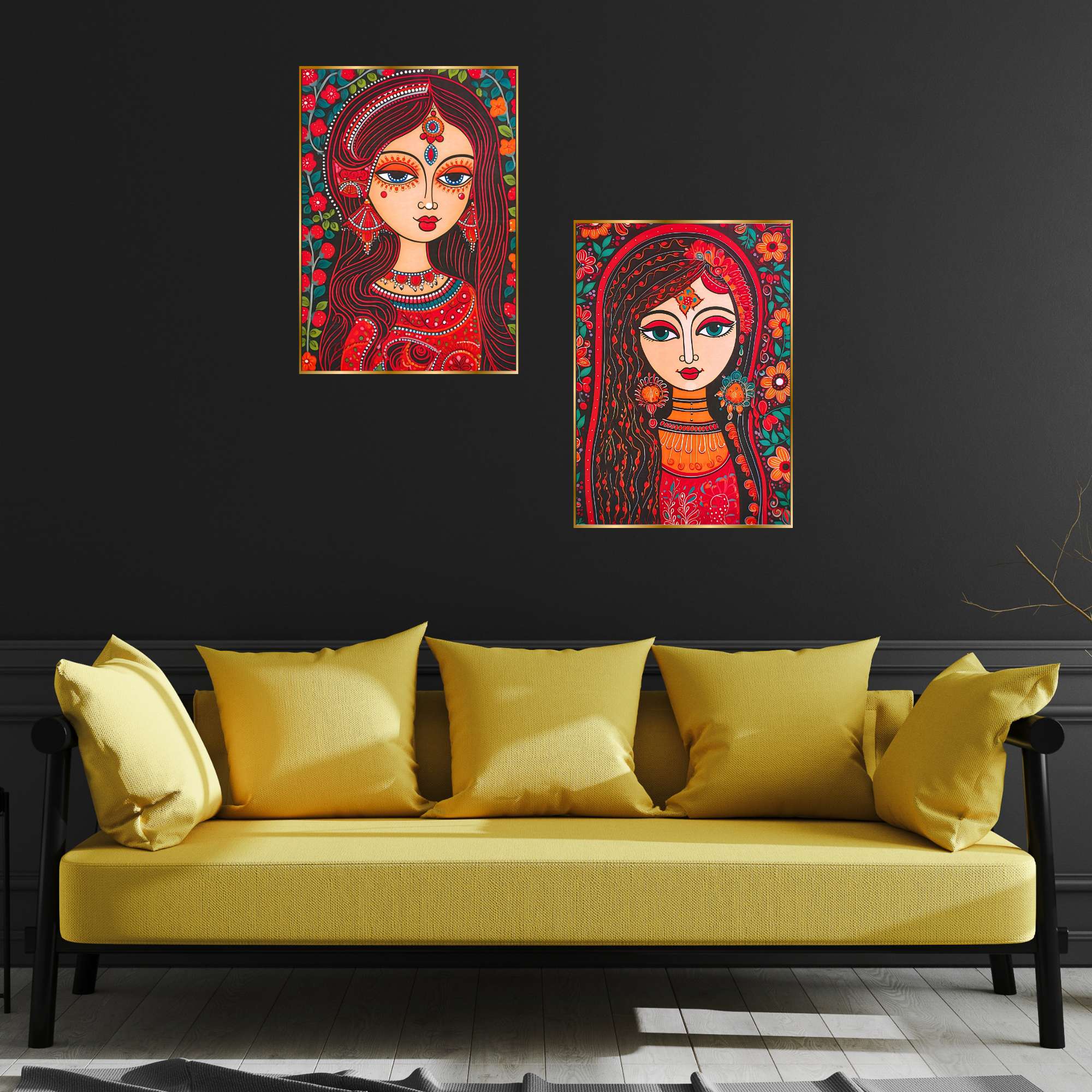 Set of Two Wall Paintings for Wall Dacoration Golden Framed Wall Paintings for Living Room & Bedroom Wall Art for Home Decoration & Office Wall Décor (14x11 inch CH-GD2-12) - Image 2