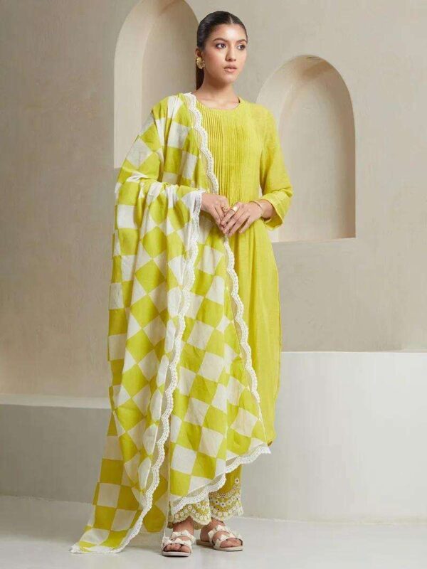 Printed Cotton Straight Kurta Set with Dupatta for Women(M) - Image 7